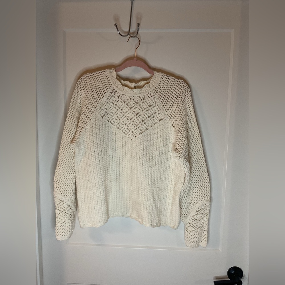 sam edelman Aura Crochet Neckline Scalloped Sweater Women’s Large Cream Casual